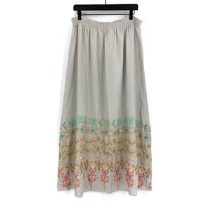 NWT JOHNNY WAS Embroidered Linen Midi Skirt Beige XL